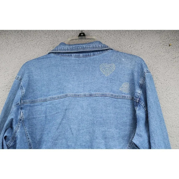 Quaker Factory Blue Denim Jean Jacket-Size Large-Rhinestone Hearts - Picture 9 of 10